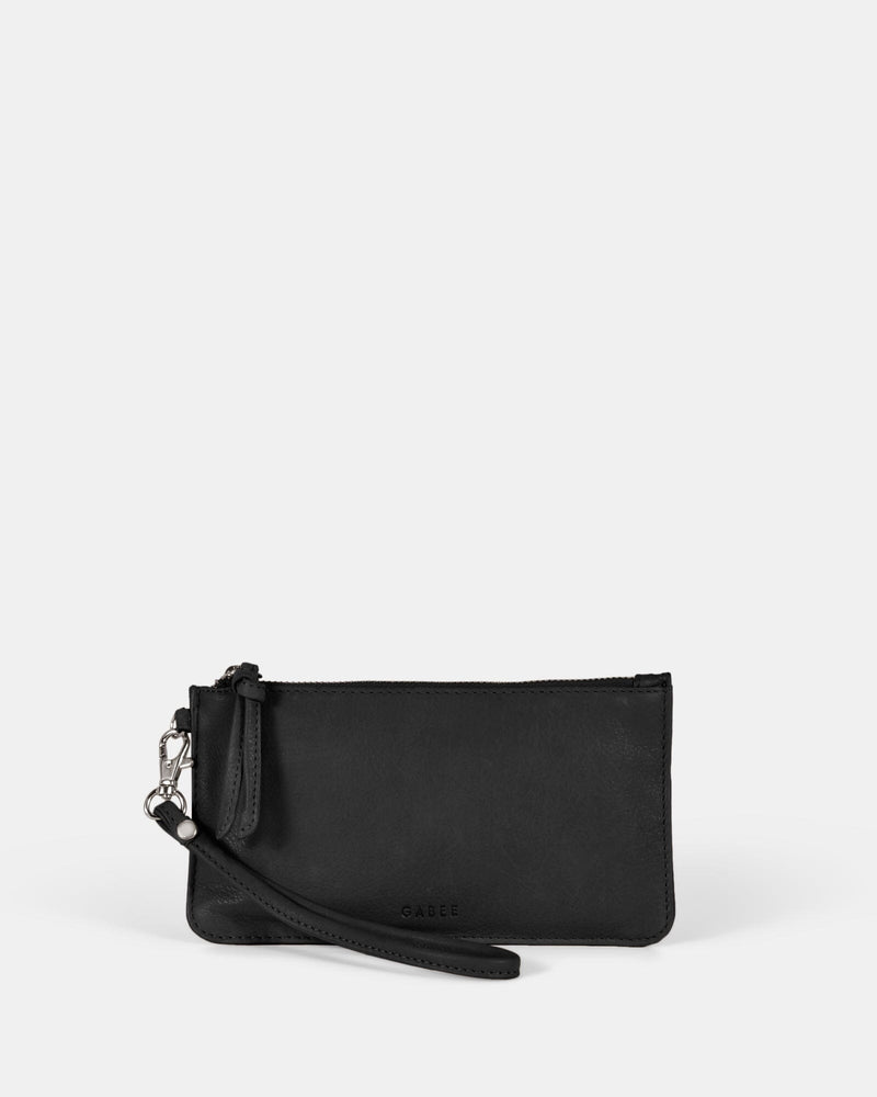 Abril Soft Leather Wristlet Purse - Black