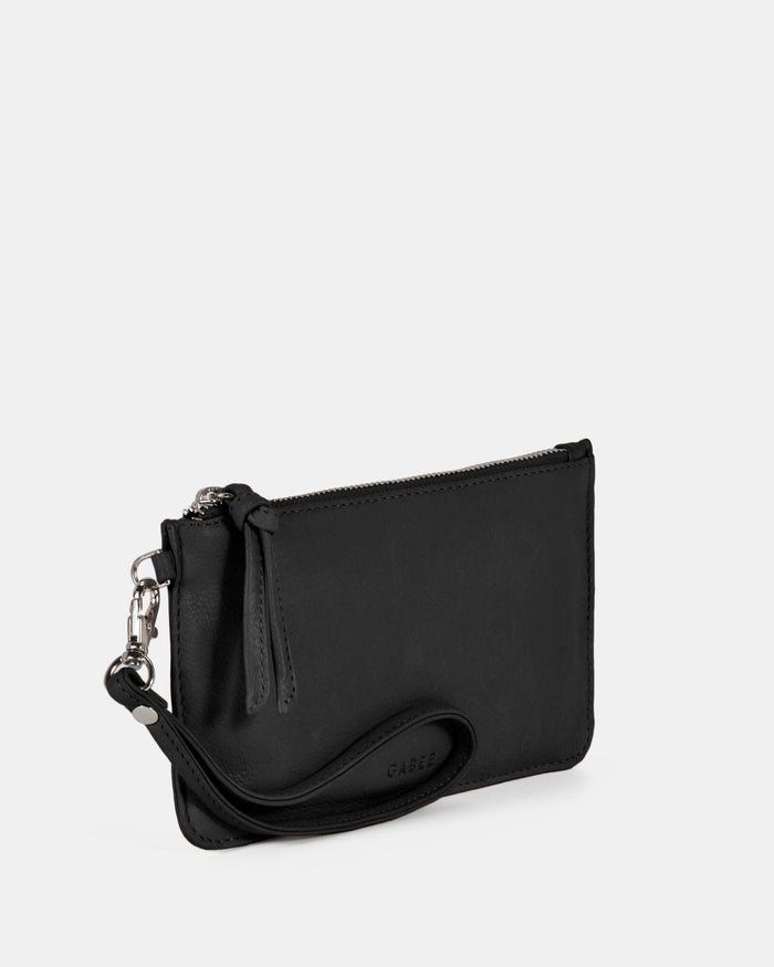 Abril Soft Leather Wristlet Purse - Black
