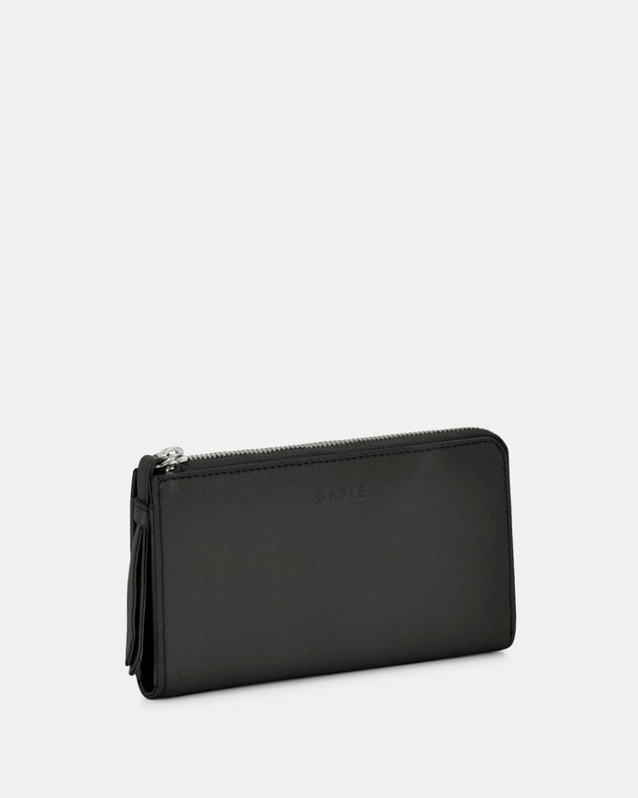 Alina RFID Safe Leather Zip Around Wallet - Black