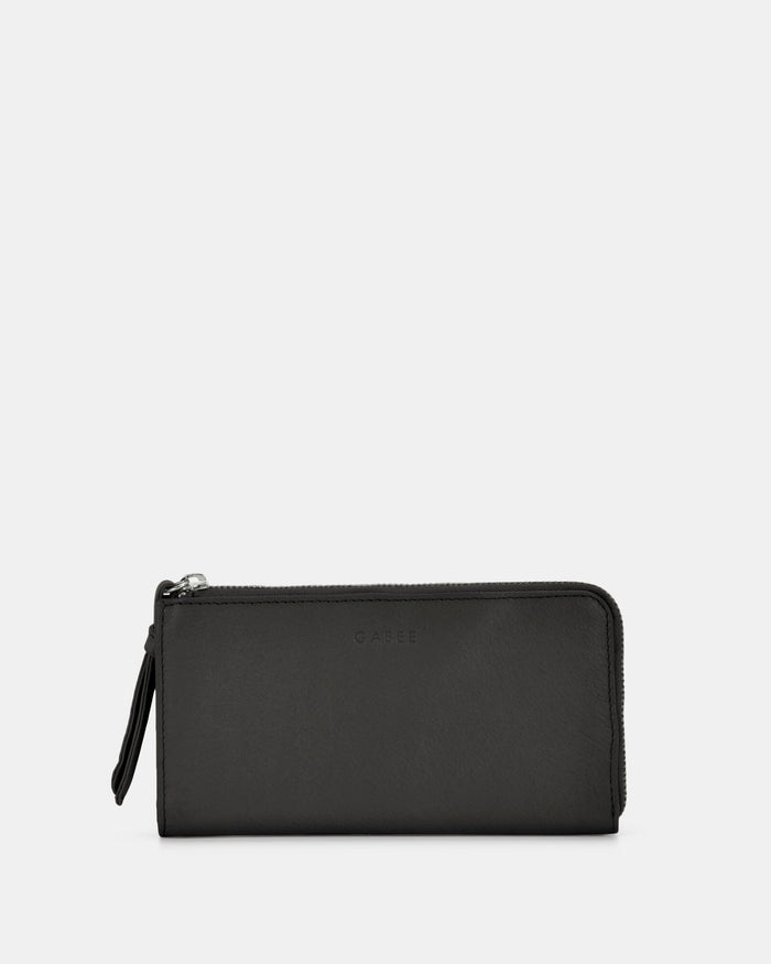 Alina RFID Safe Leather Zip Around Wallet - Black