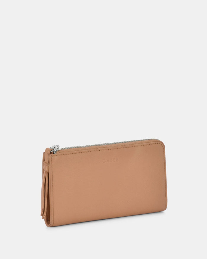 Alina RFID Safe Leather Zip Around Wallet - Camel