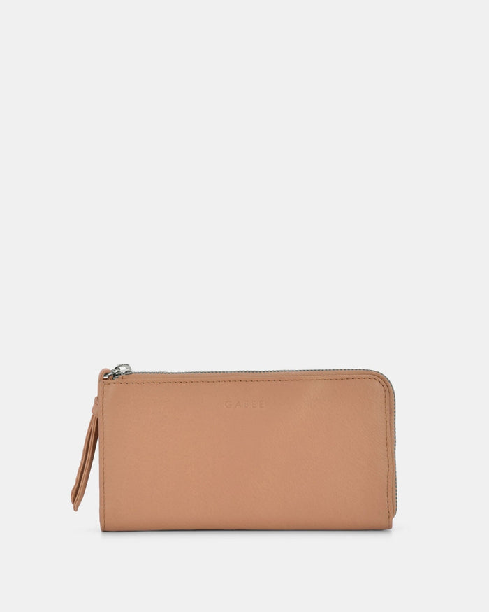 Alina RFID Safe Leather Zip Around Wallet - Camel