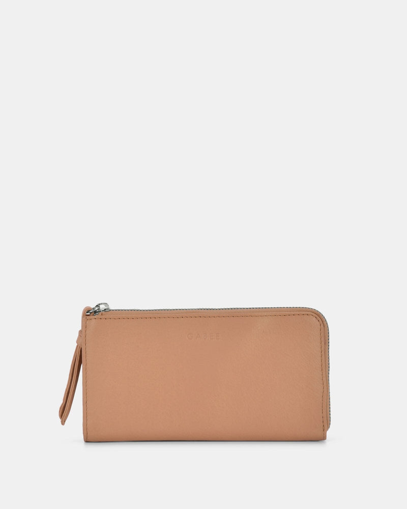 Alina RFID Safe Leather Zip Around Wallet - Camel