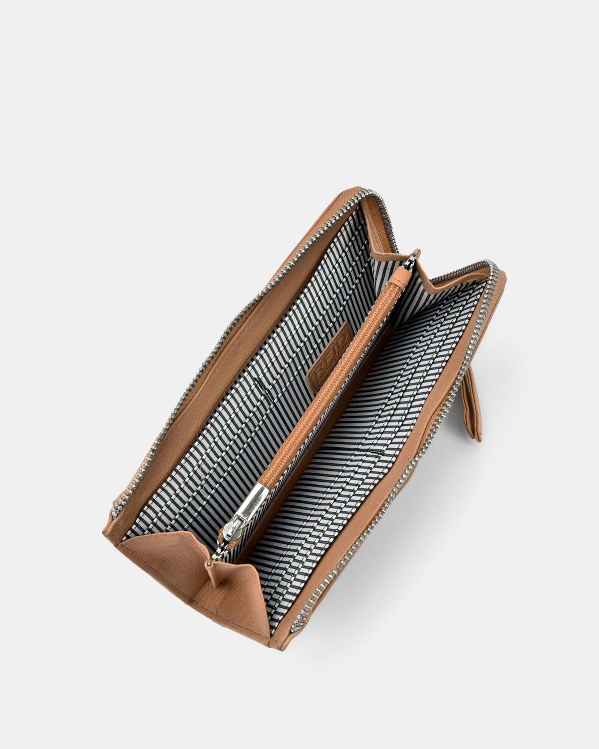 Alina RFID Safe Leather Zip Around Wallet - Camel
