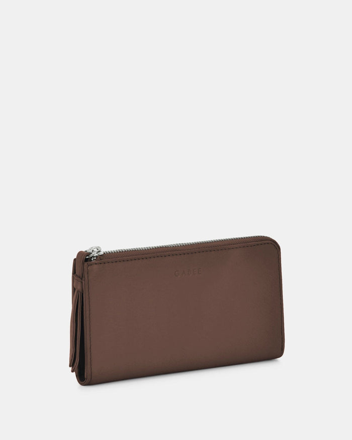 Alina RFID Safe Leather Zip Around Wallet - Chocolate