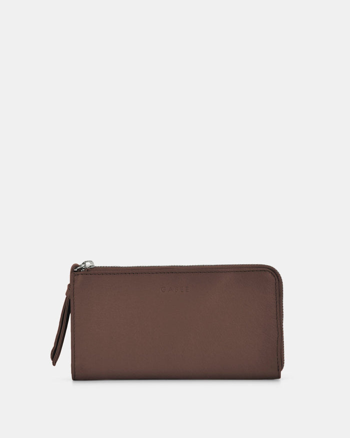 Alina RFID Safe Leather Zip Around Wallet - Chocolate