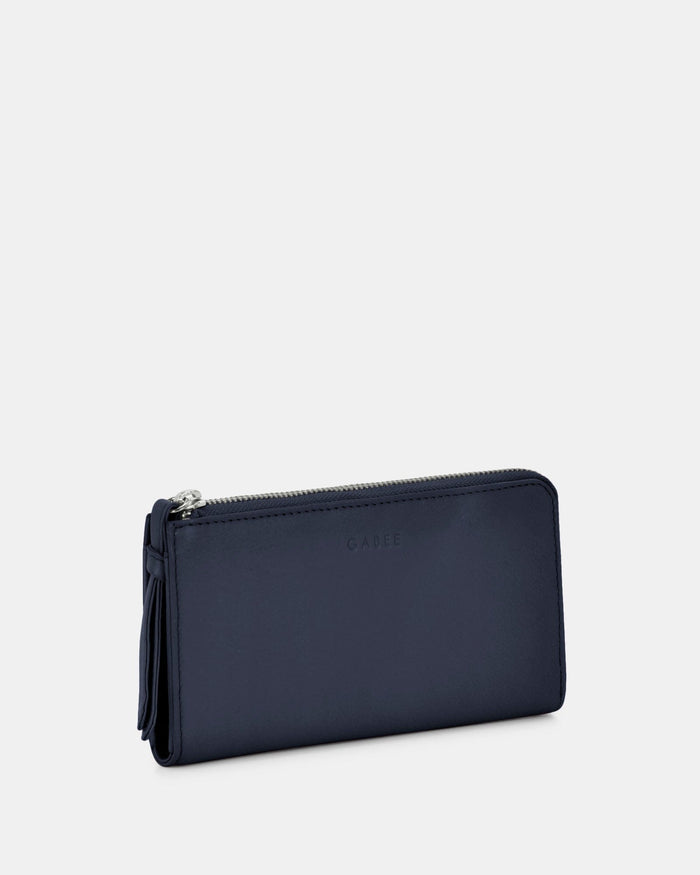 Alina RFID Safe Leather Zip Around Wallet - Navy