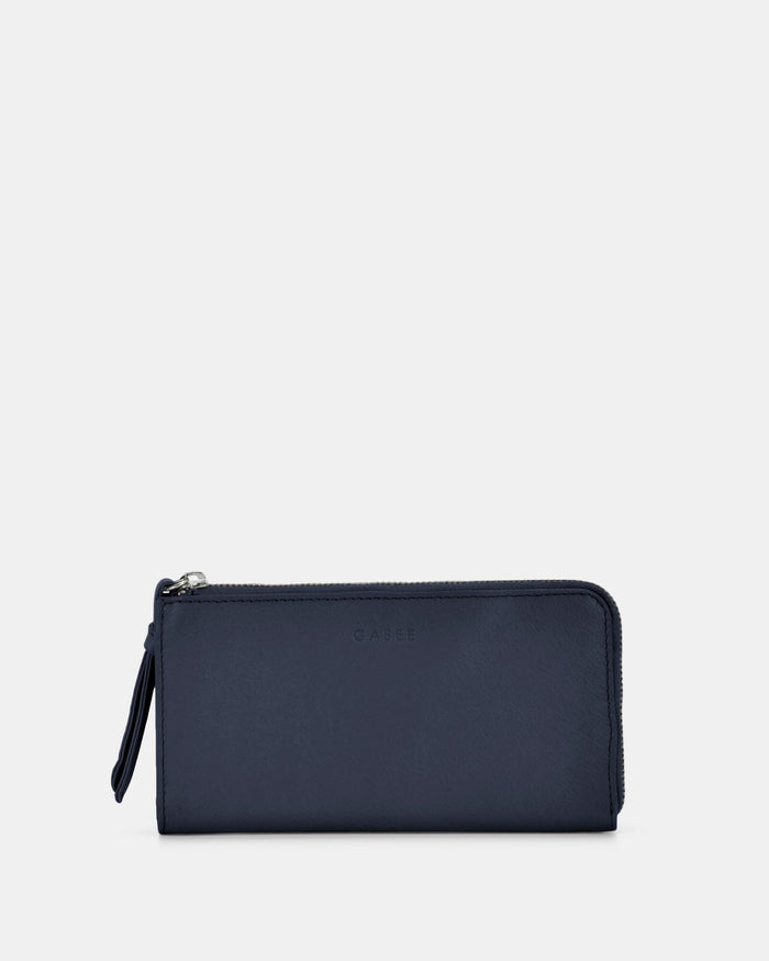 Alina RFID Safe Leather Zip Around Wallet - Navy