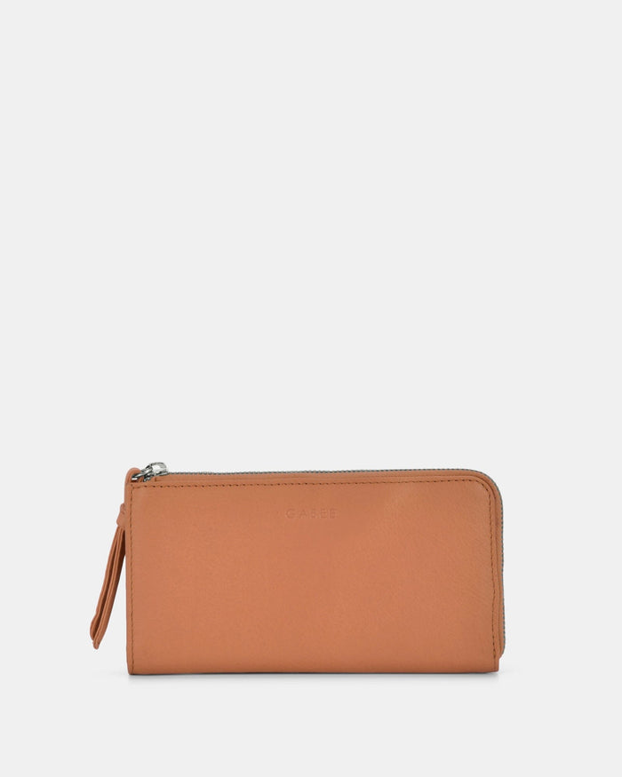 Alina RFID Safe Leather Zip Around Wallet - Tan