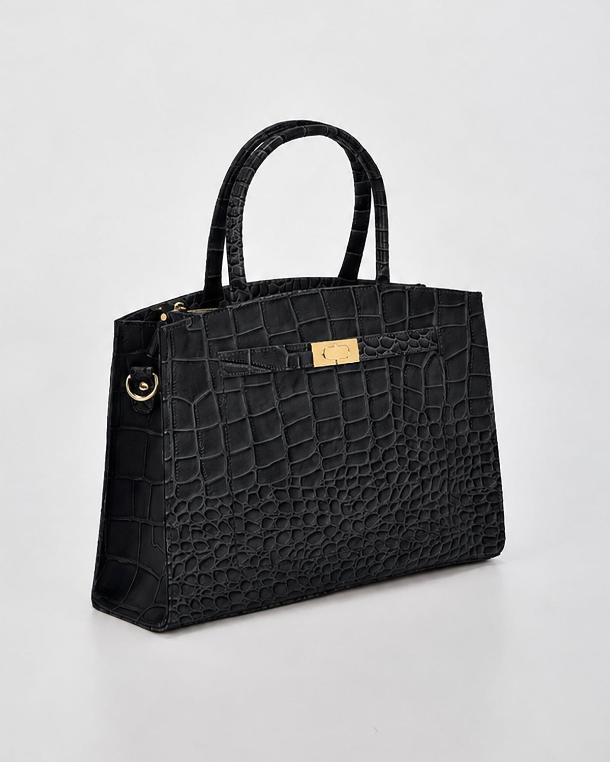 Arlie Croc Leather Tote Bag - Black