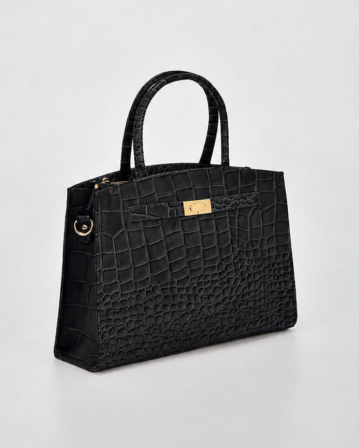Arlie Croc Leather Tote Bag - Black