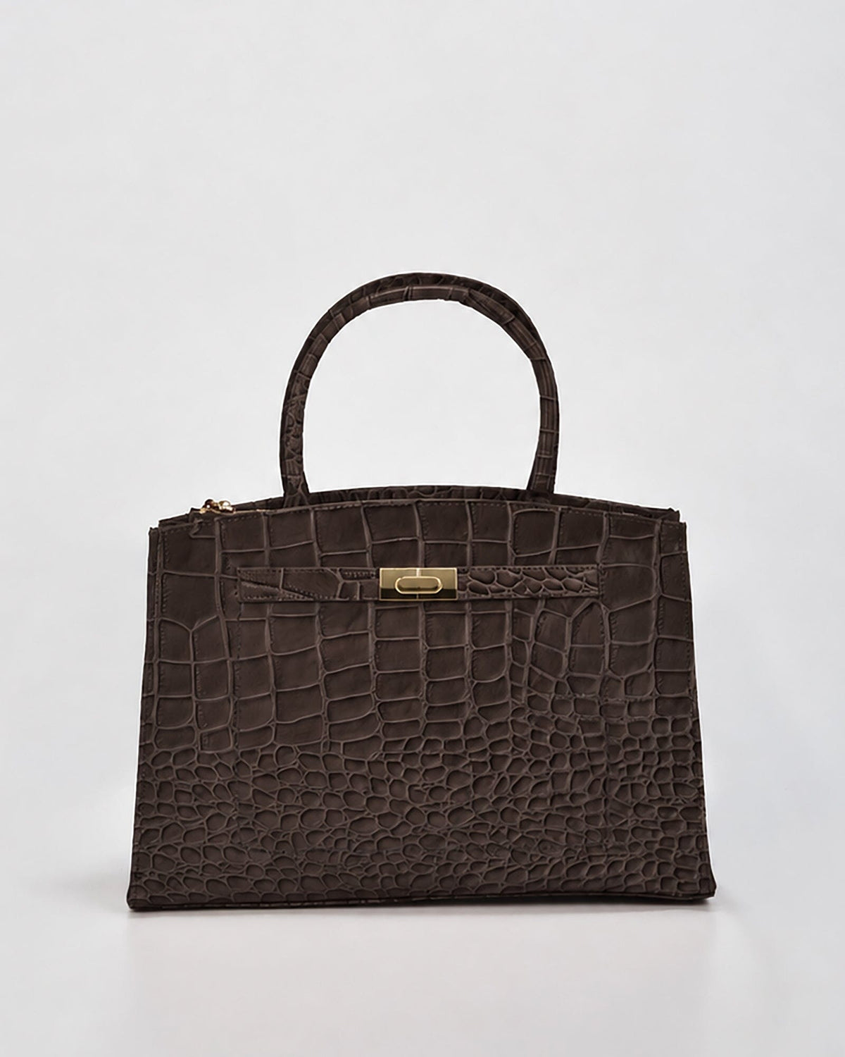 Arlie Croc Leather Tote Bag - Chocolate