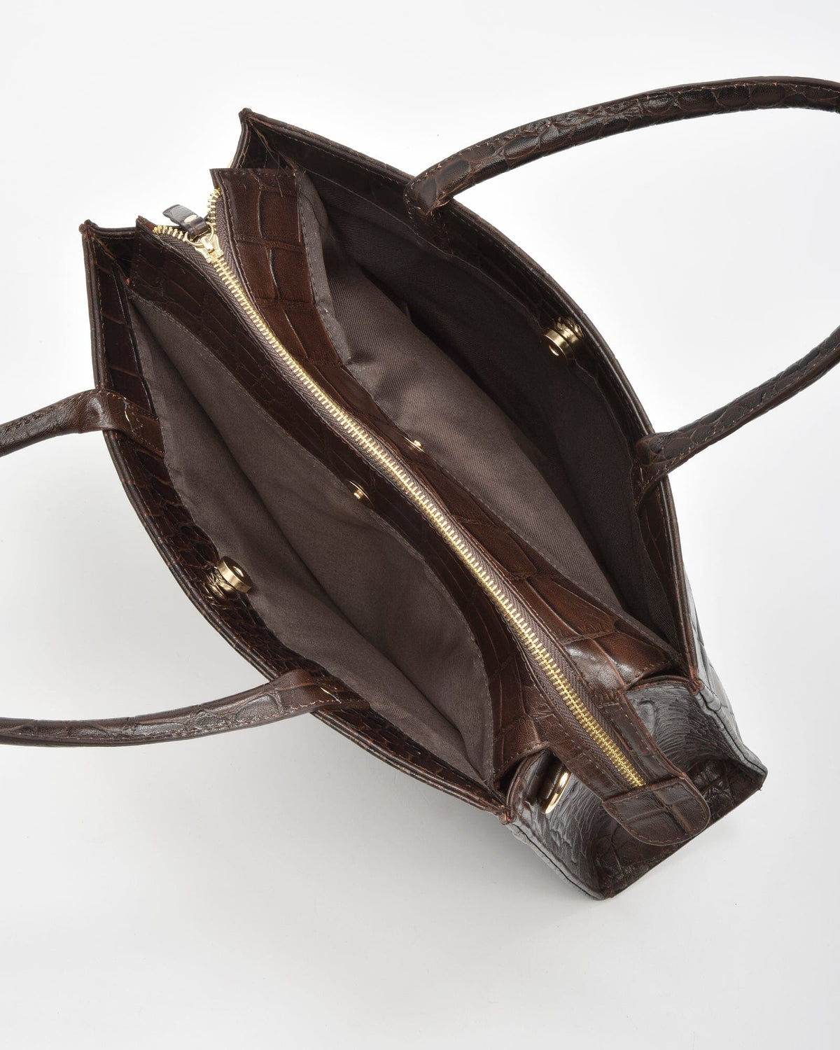 Arlie Croc Leather Tote Bag - Chocolate
