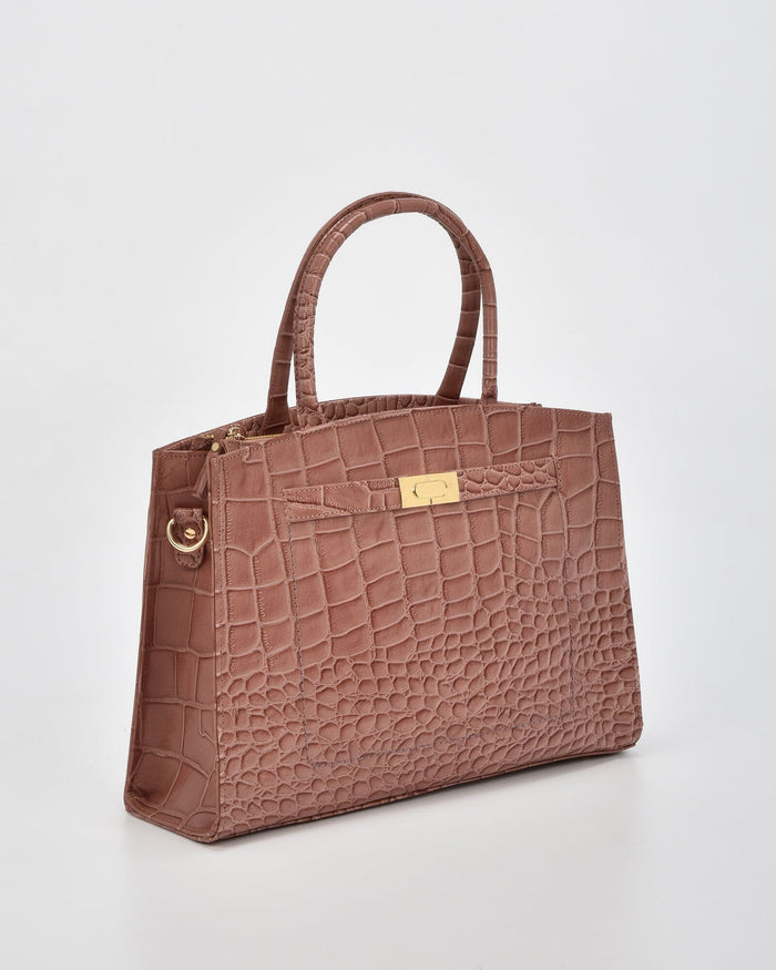 Arlie Croc Leather Tote Bag - Pink