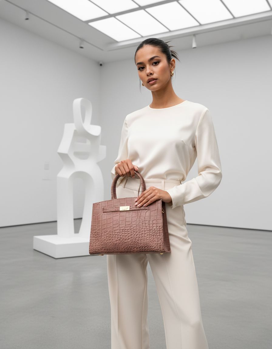 Arlie Croc Leather Tote Bag - Pink