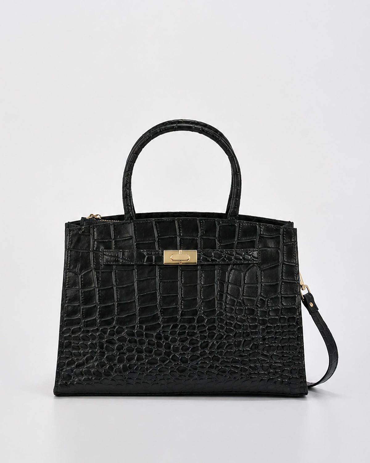 Arlie Croc Leather Tote Bag - Black