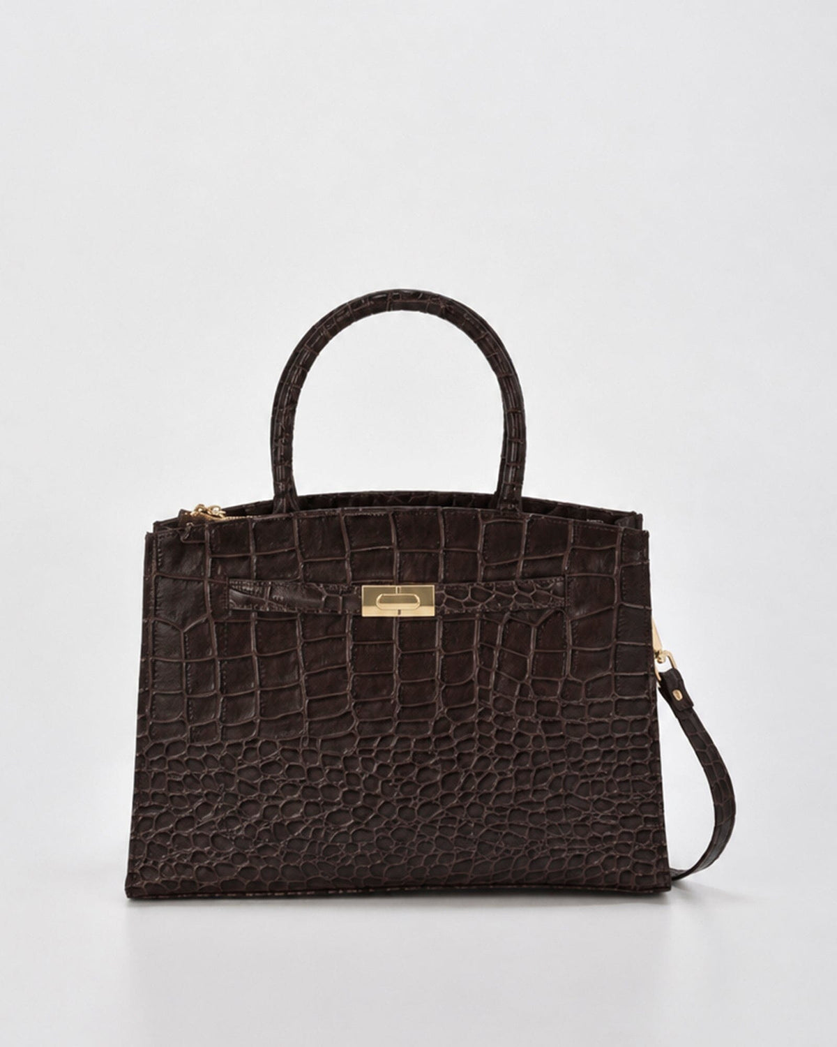 Arlie Croc Leather Tote Bag - Chocolate