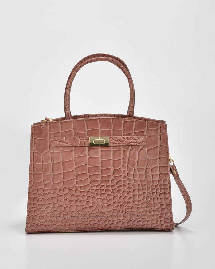 Arlie Croc Leather Tote Bag - Pink