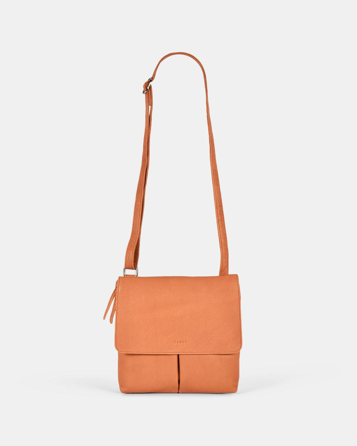 Ava Leather Flap over Crossbody Bag - Apricot