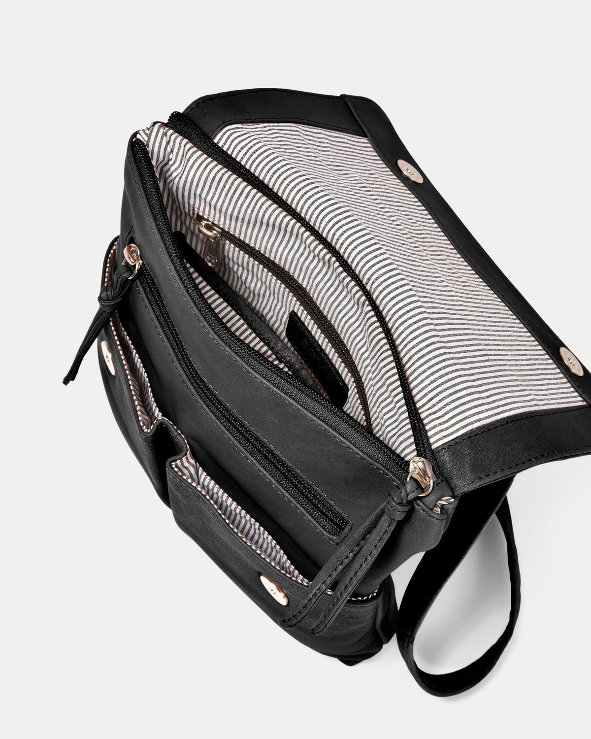 Ava Leather Flap over Crossbody Bag - Black