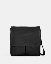 Ava Leather Flap over Crossbody Bag - Black