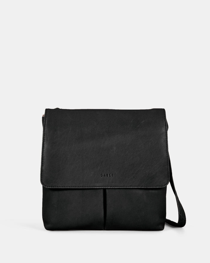 Ava Leather Flap over Crossbody Bag - Black