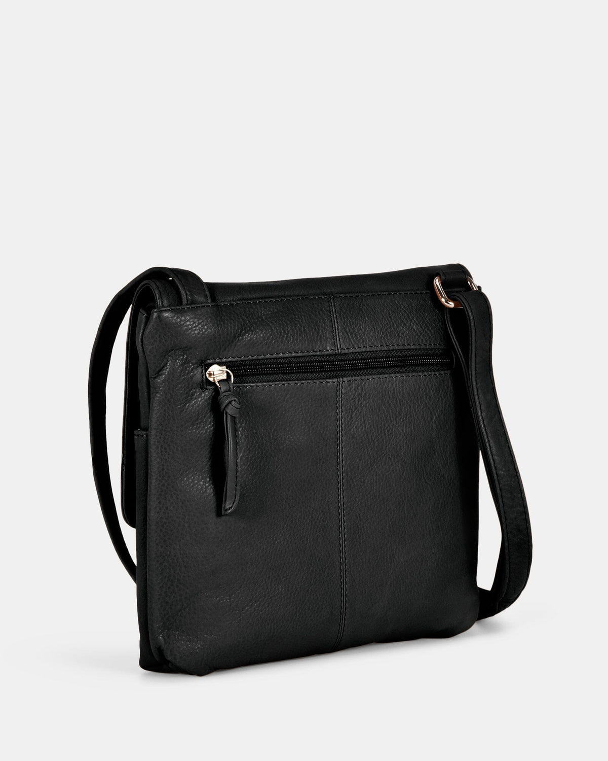 Ava Leather Flap over Crossbody Bag - Black