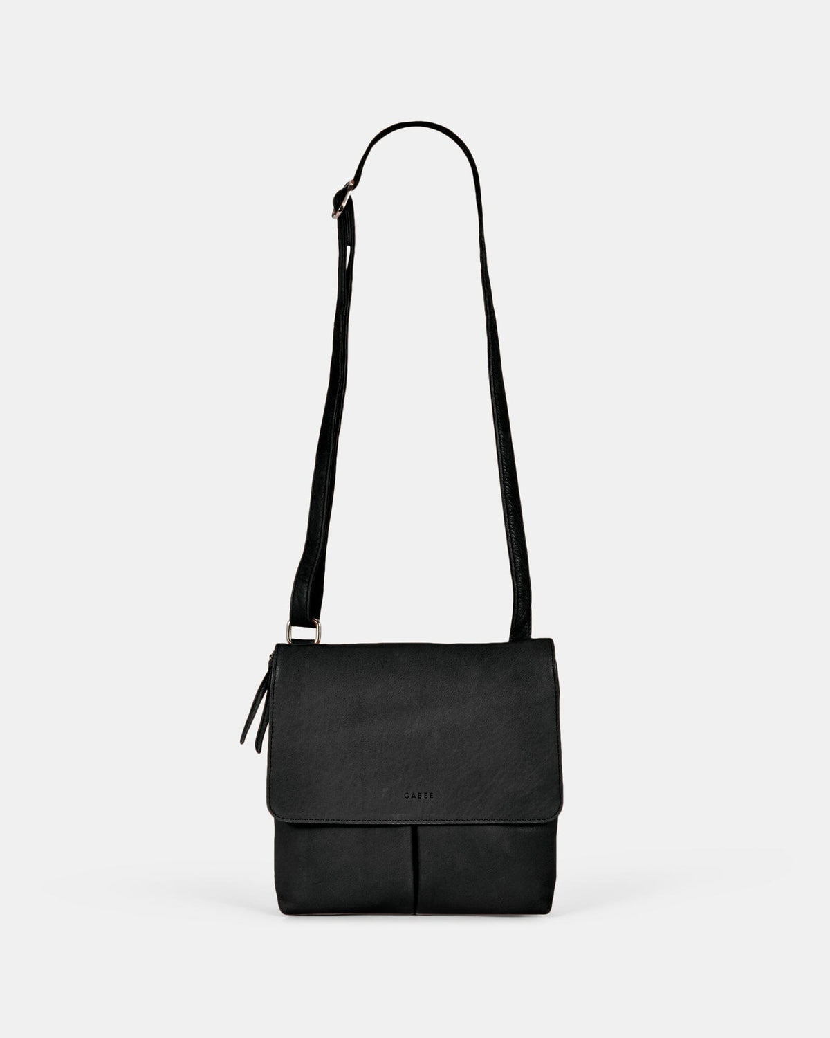 Ava Leather Flap over Crossbody Bag - Black