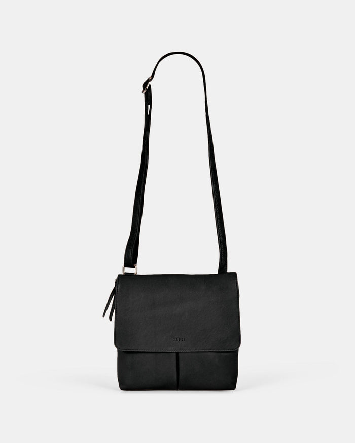 Ava Leather Flap over Crossbody Bag - Black