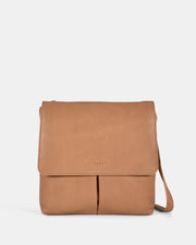Ava Leather Flap over Crossbody Bag - Camel