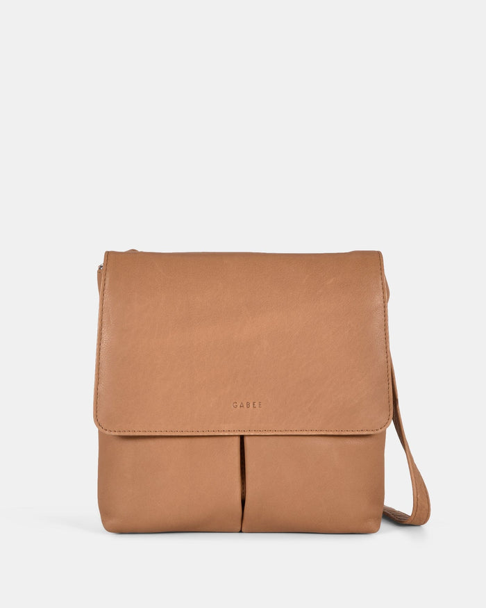 Ava Leather Flap over Crossbody Bag - Camel