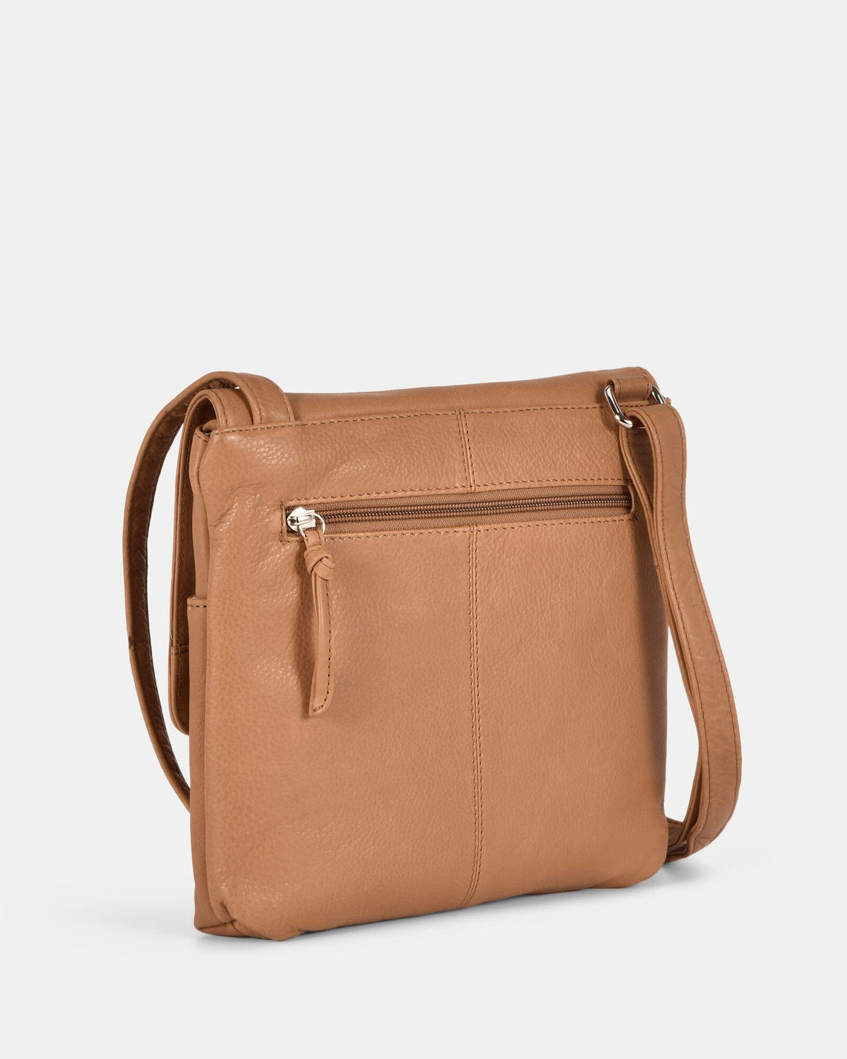 Ava Leather Flap over Crossbody Bag - Camel