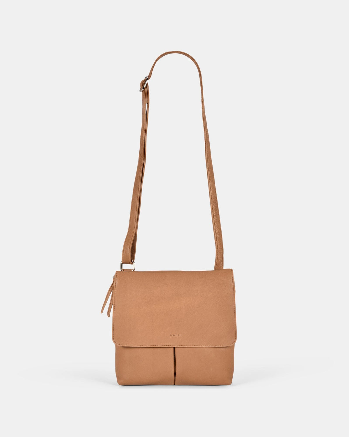 Ava Leather Flap over Crossbody Bag - Camel