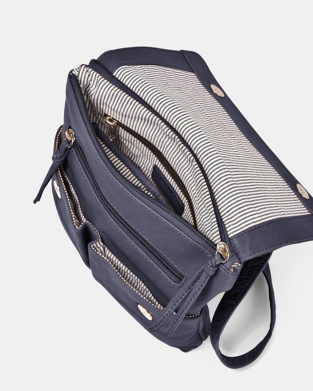 Ava Leather Flap over Crossbody Bag - Navy
