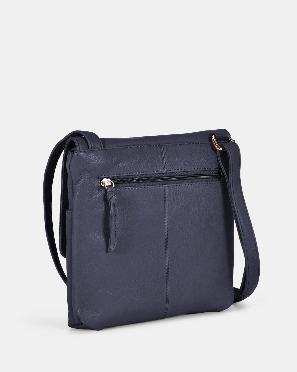 Ava Leather Flap over Crossbody Bag - Navy