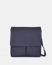 Ava Leather Flap over Crossbody Bag - Navy
