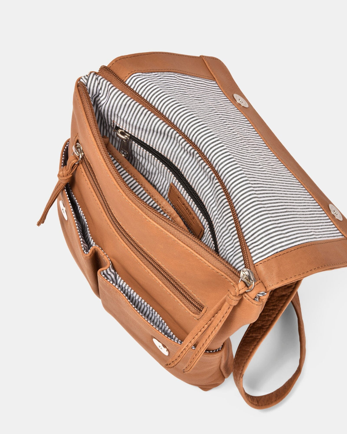 Ava Leather Flap over Crossbody Bag - Tan