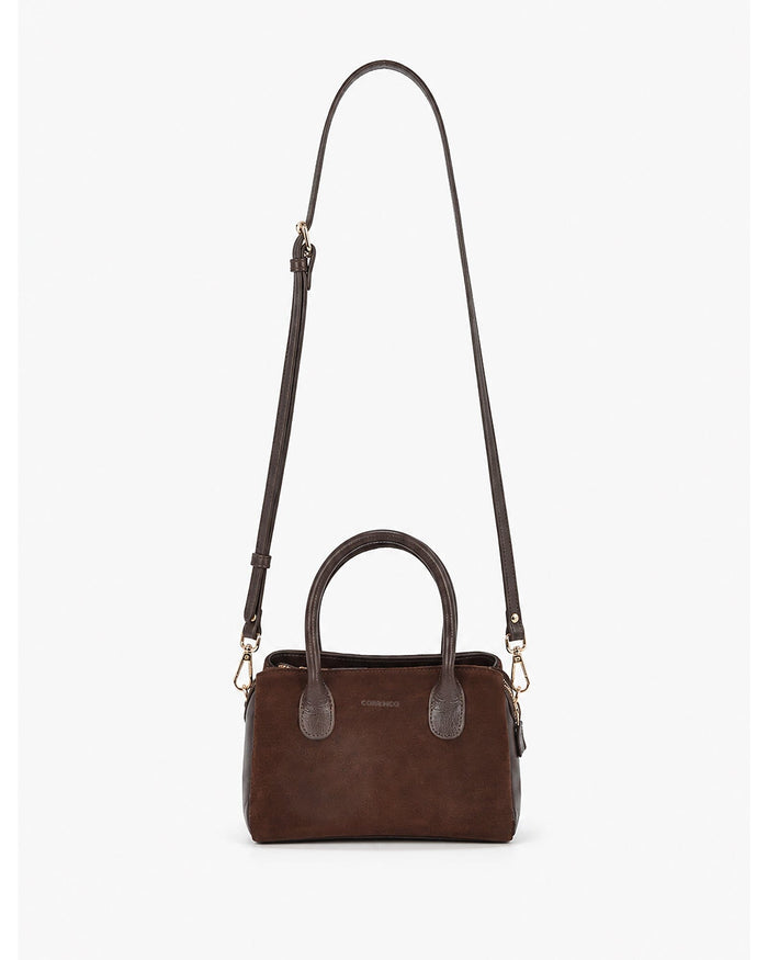 Bellview Suede & Leather Crossbody Bag - Chocolate