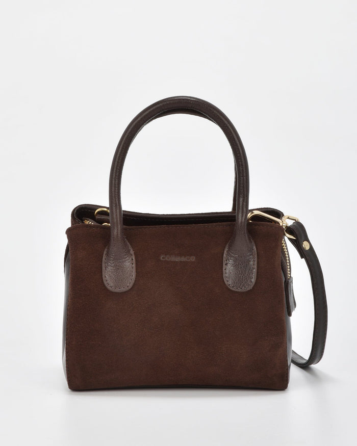 Bellview Suede & Leather Crossbody Bag - Chocolate