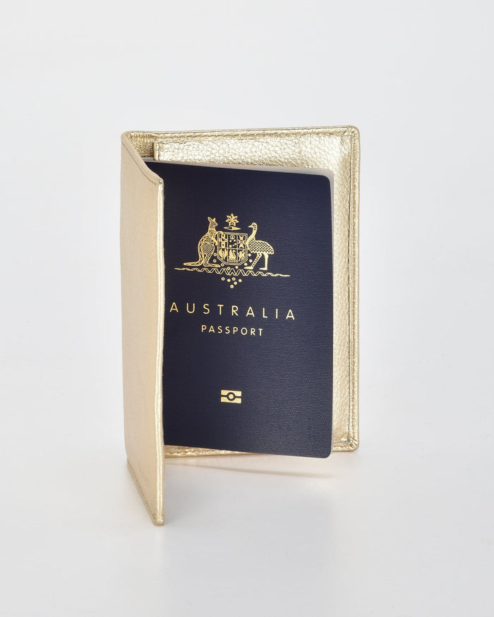 Billy RFID Leather Passport Wallet - Gold