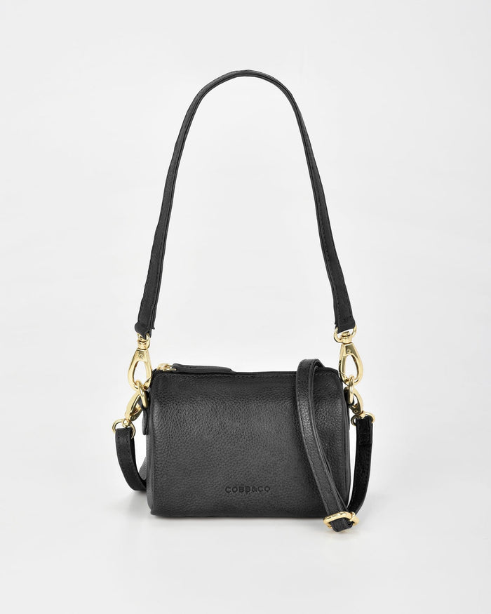 Botany Washed Leather Crossbody Shoulder Bag - Black