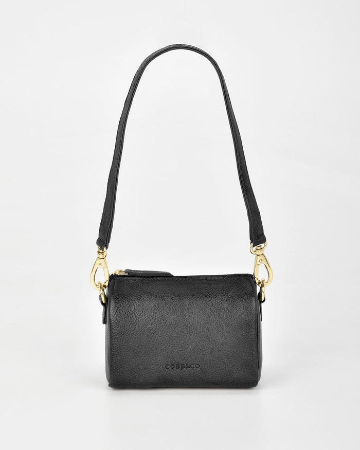 Botany Washed Leather Crossbody Shoulder Bag - Black