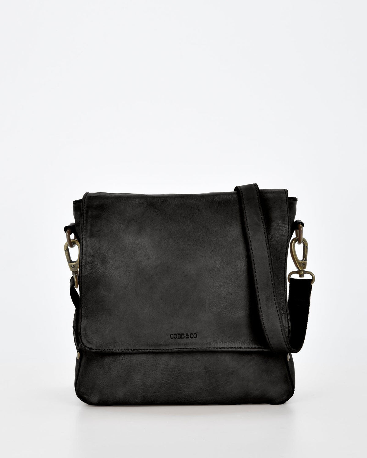 Bracewell Rugged Leather Flapover Crossbody - Black