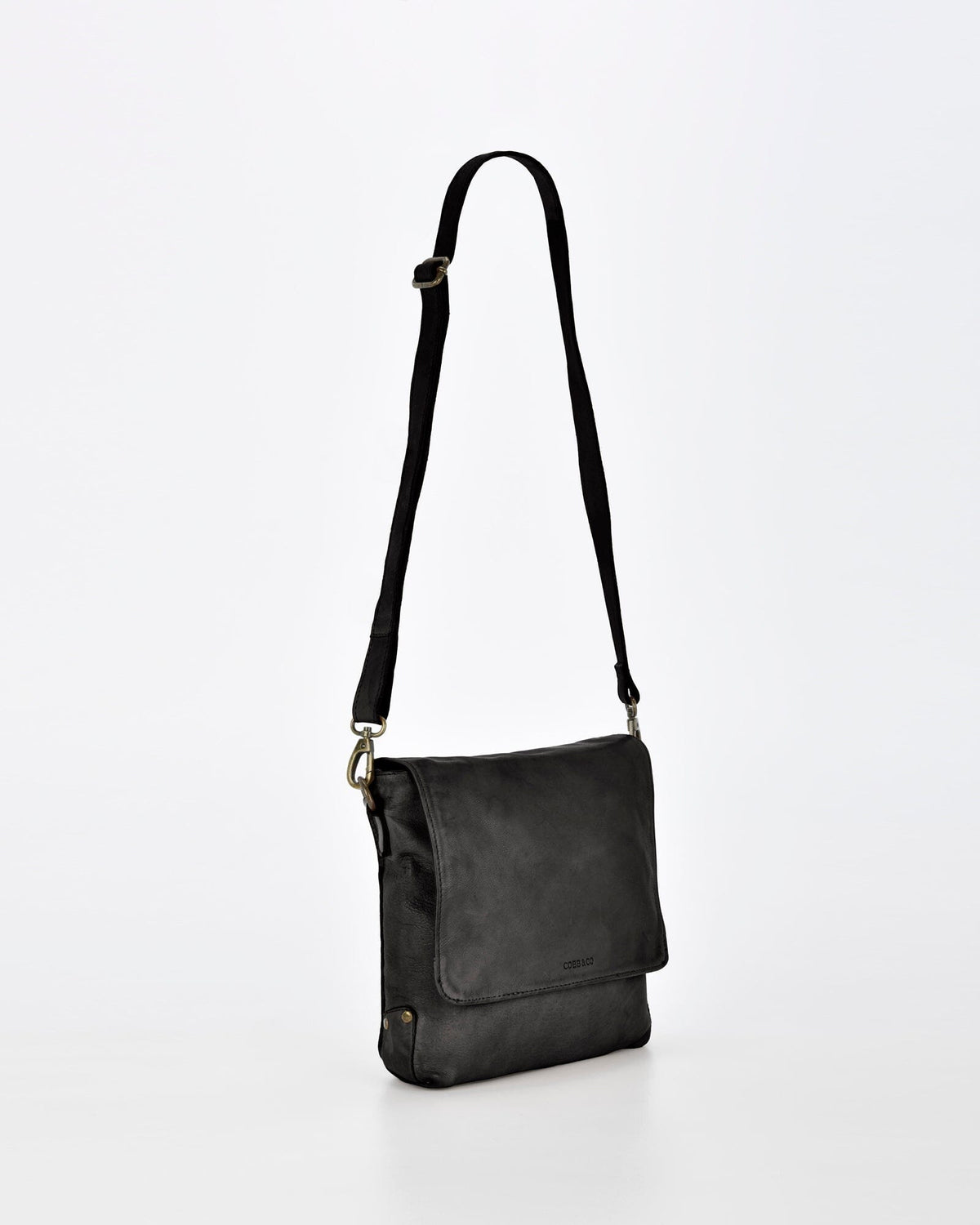 Bracewell Rugged Leather Flapover Crossbody - Black