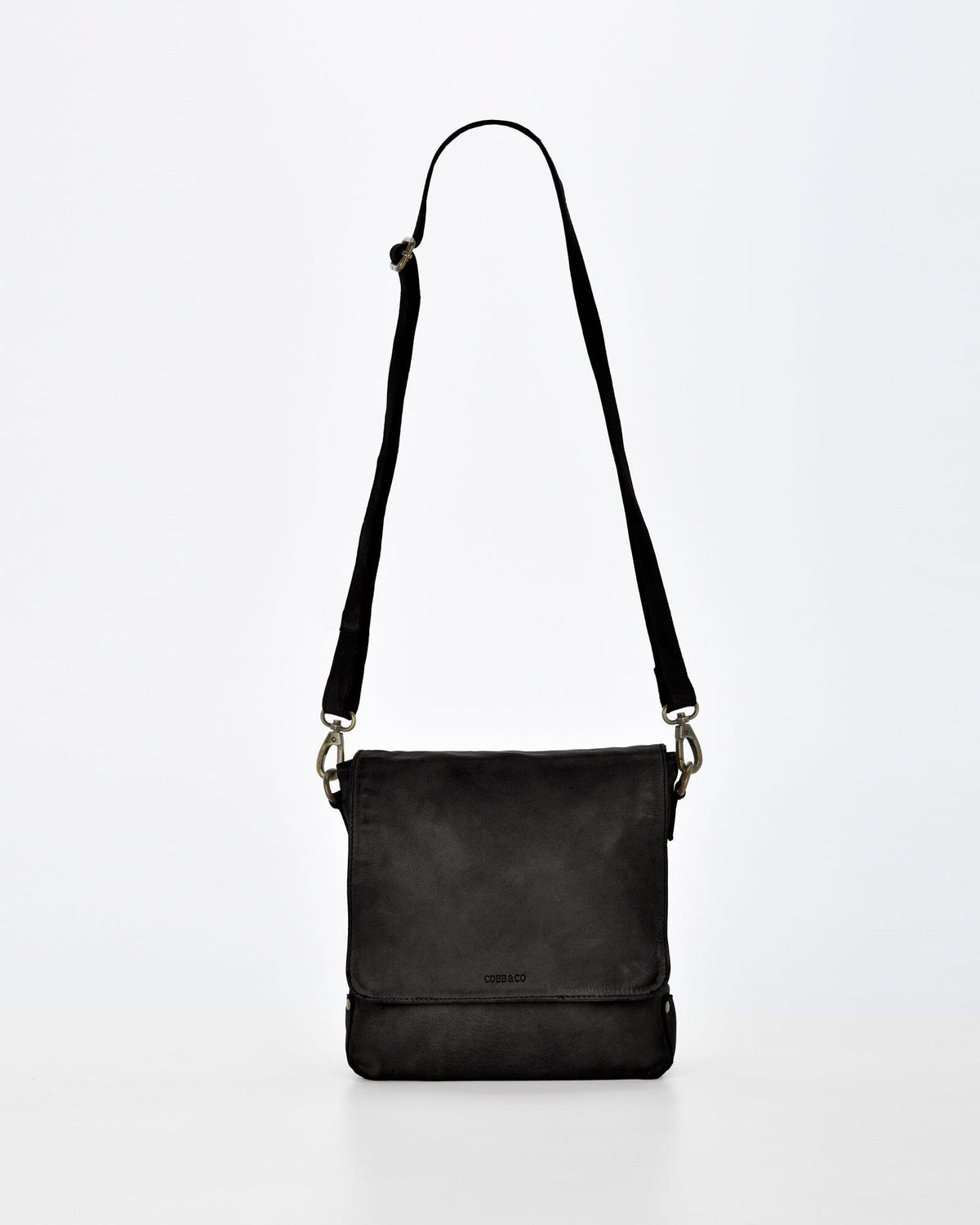 Bracewell Rugged Leather Flapover Crossbody - Black