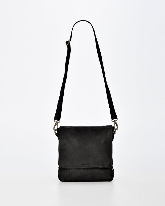Bracewell Rugged Leather Flapover Crossbody - Black