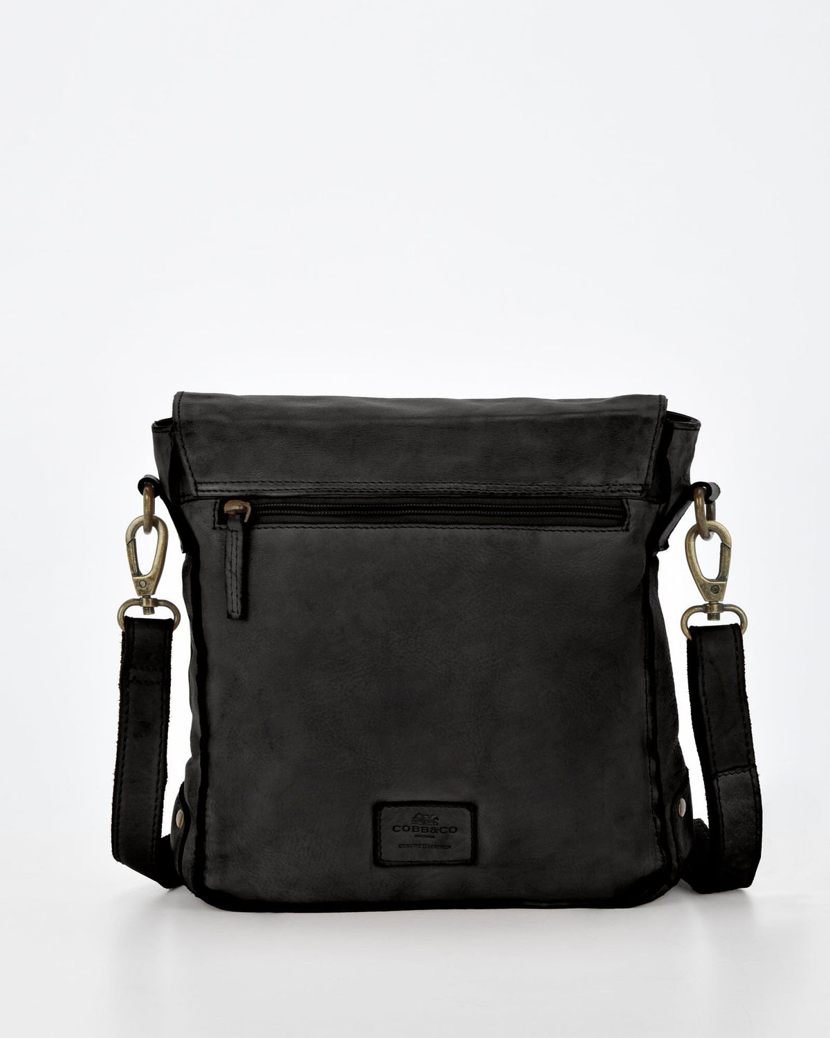 Bracewell Rugged Leather Flapover Crossbody - Black