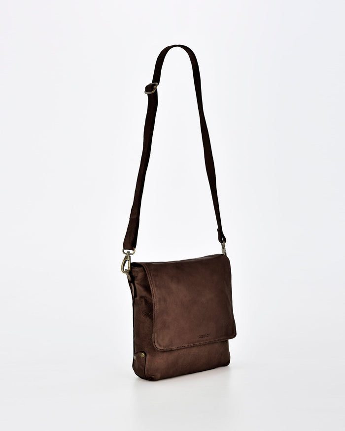 Bracewell Rugged Leather Flapover Crossbody - Chocolate