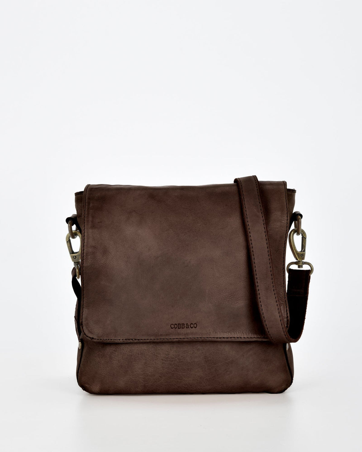 Bracewell Rugged Leather Flapover Crossbody - Chocolate