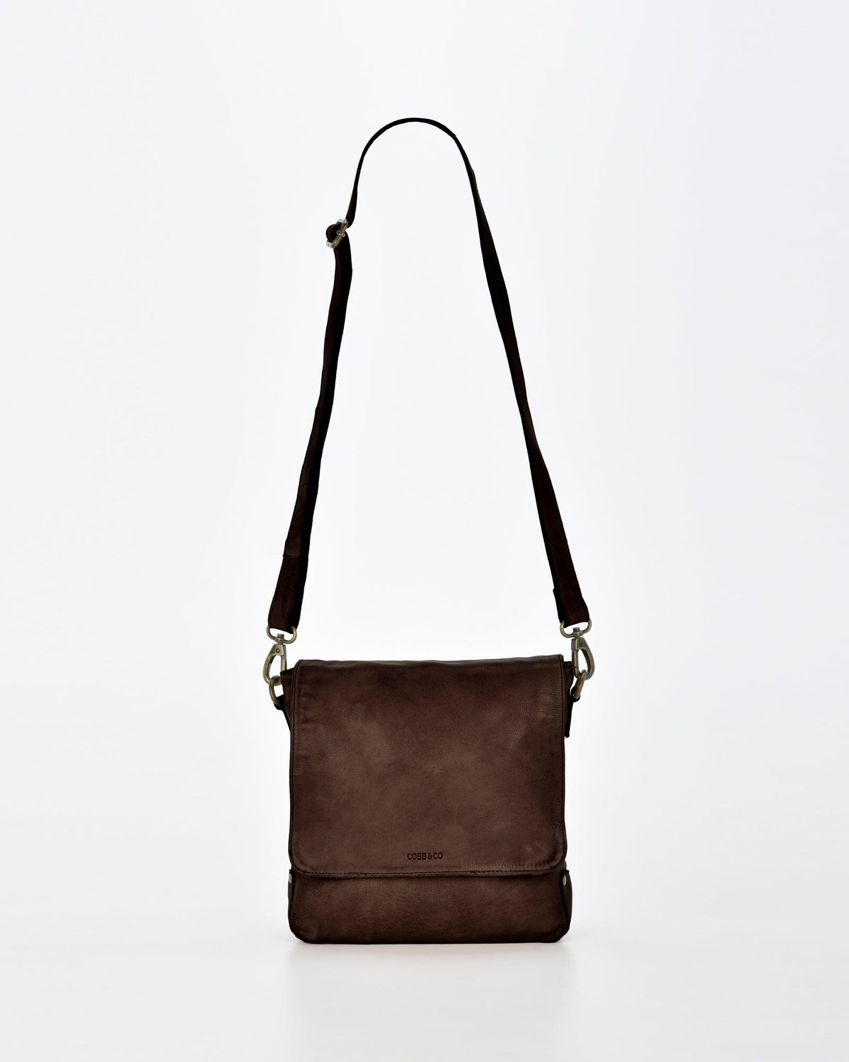 Bracewell Rugged Leather Flapover Crossbody - Chocolate